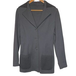 Jan & Carlos black merino wool blend stretch blazer button front pockets LARGE